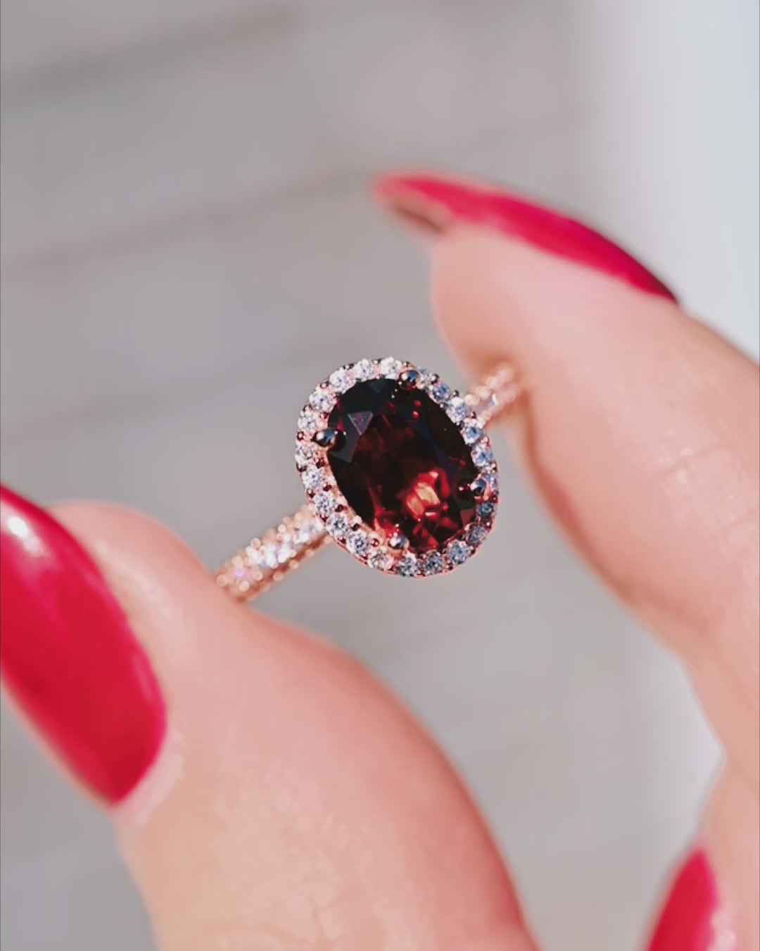 Iris Oval Red Garnet Engagement Ring- 14K Solid Rose Gold