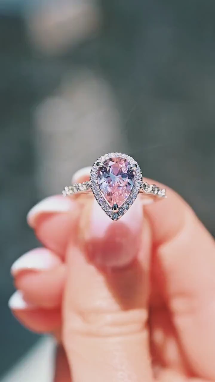 Luxe Teardrop Pink Sapphire Ring in Sterling Silver
