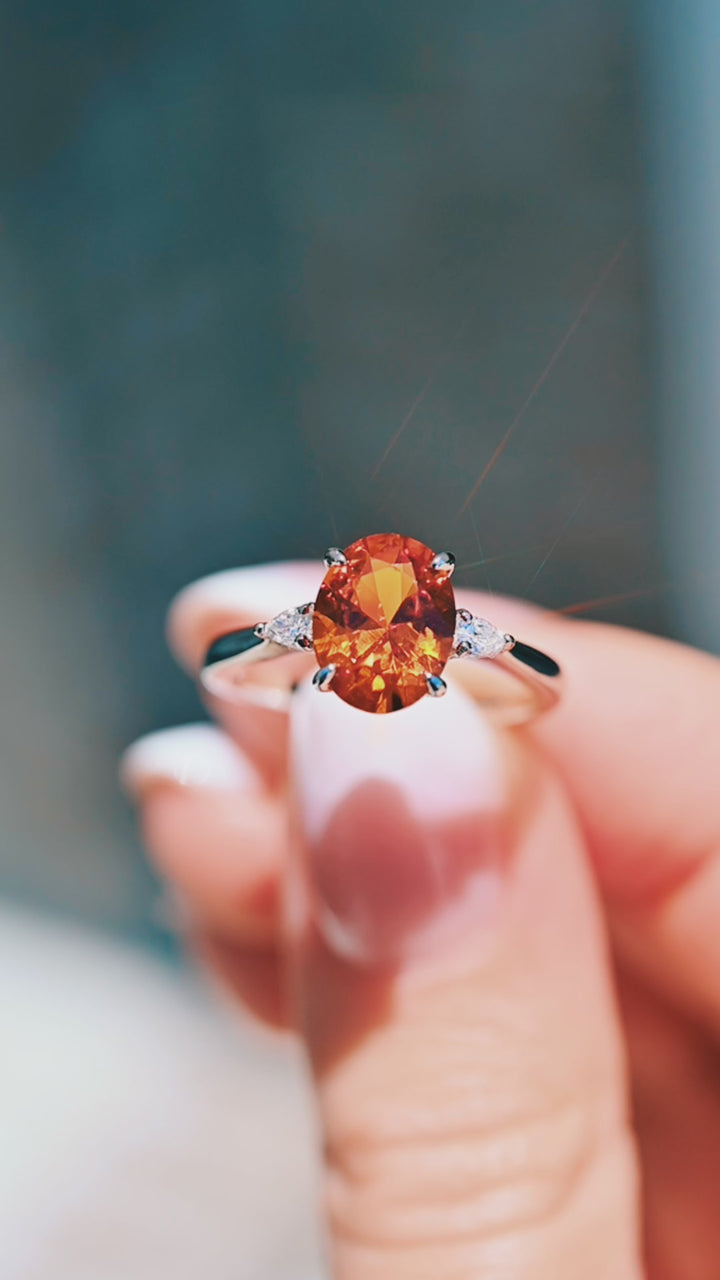 Elena Oval Padparadscha Sapphire Ring in Sterling Silver