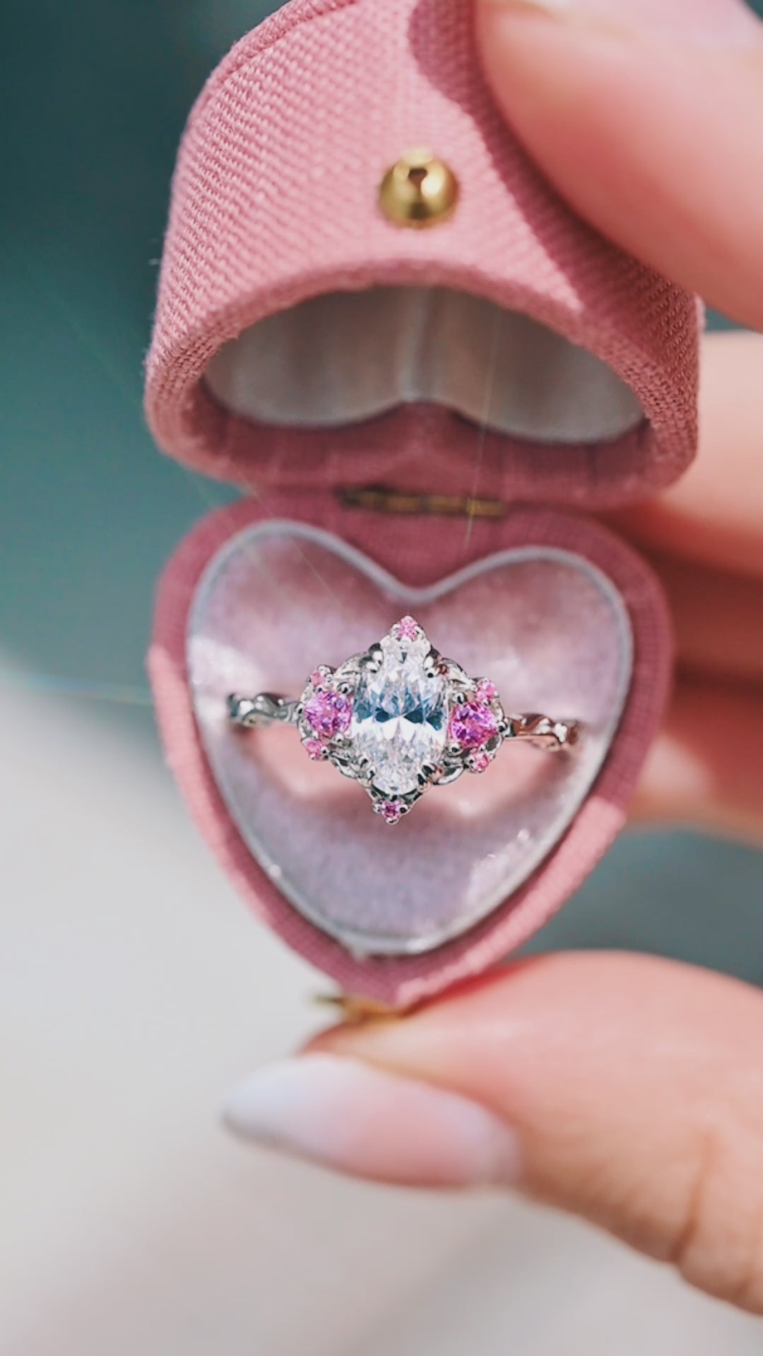 Esme Moissanite & Pink Sapphire Ring- 14K White Gold