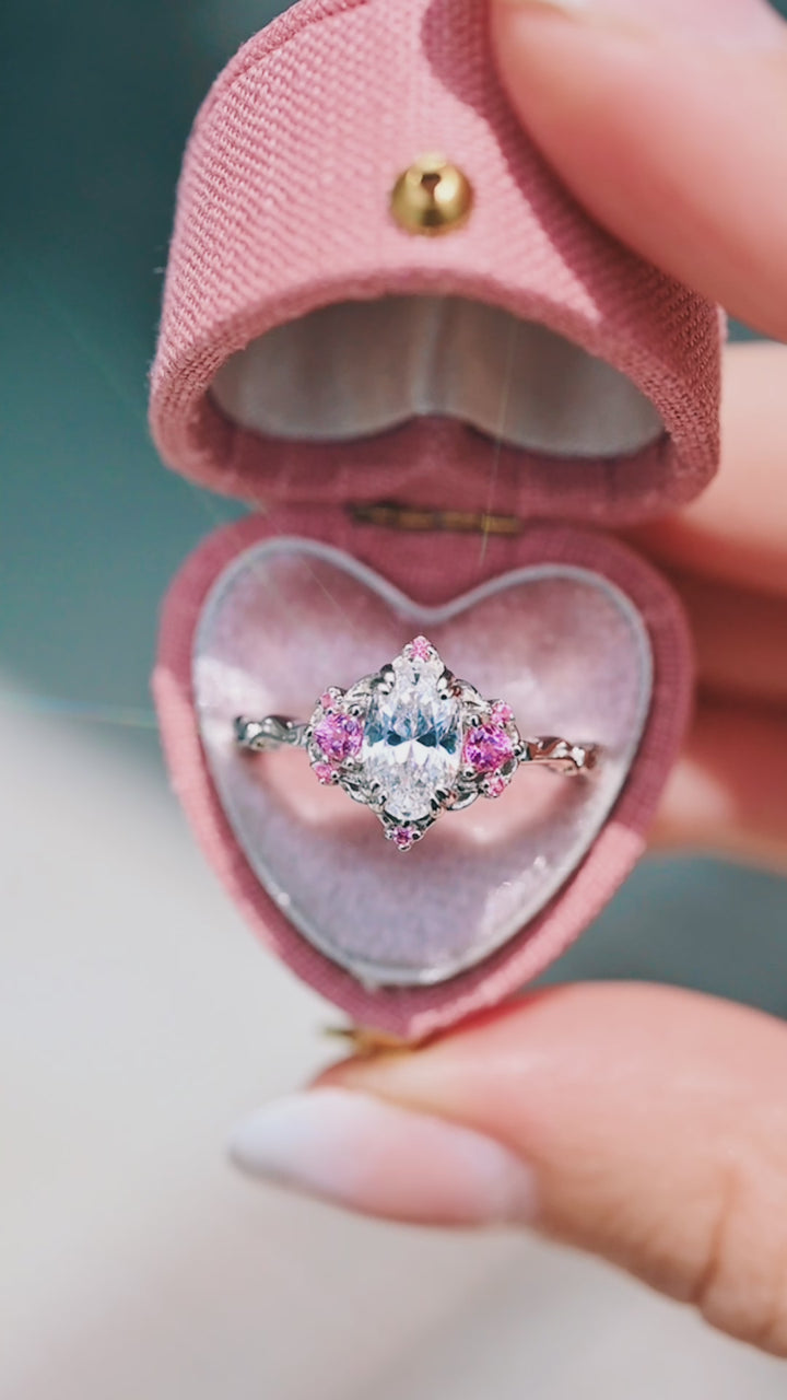 Esme Moissanite & Pink Sapphire Ring- 14K White Gold