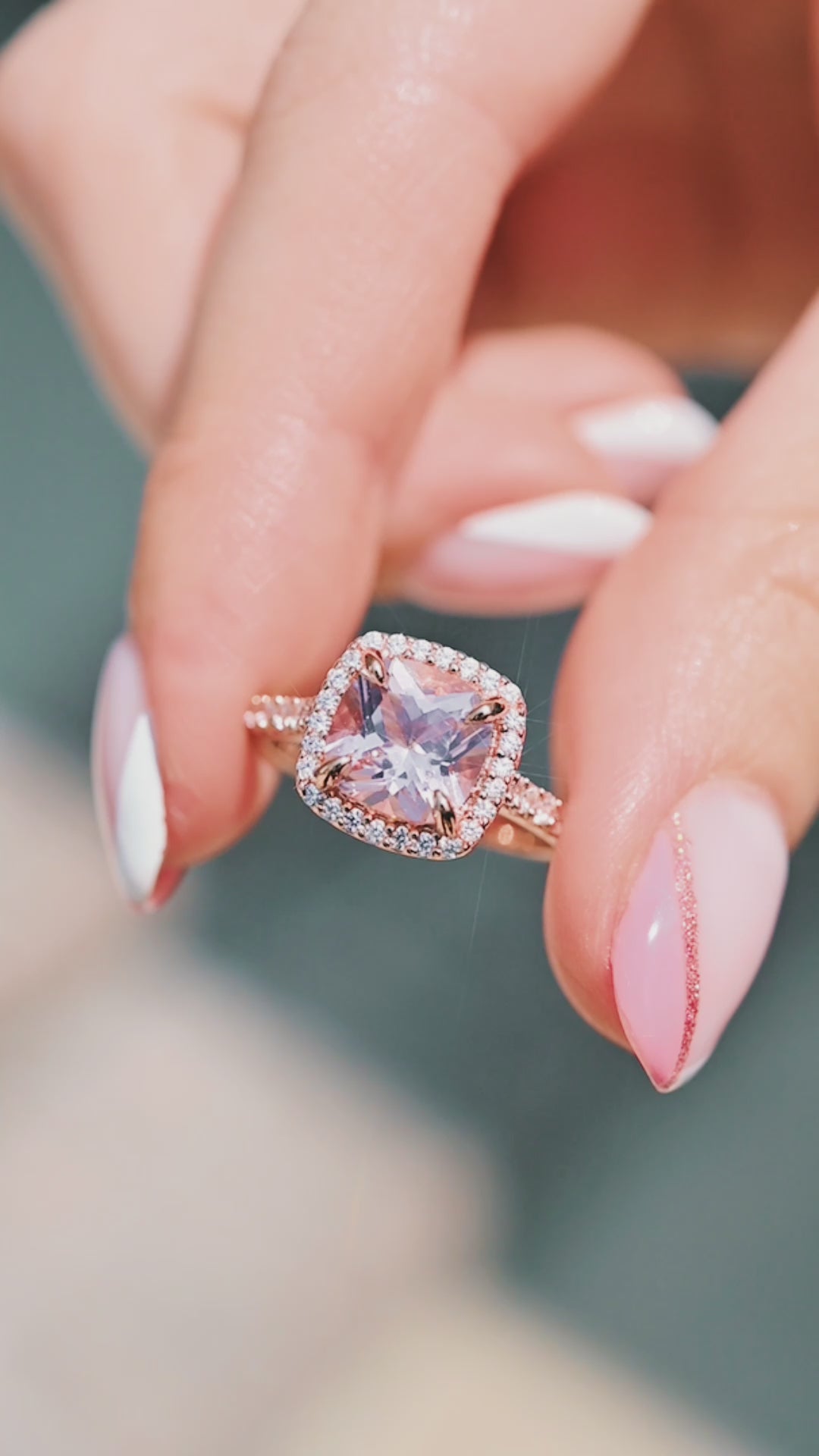Belle Cushion Cut Morganite Ring in 14K Rose Gold Vermeil