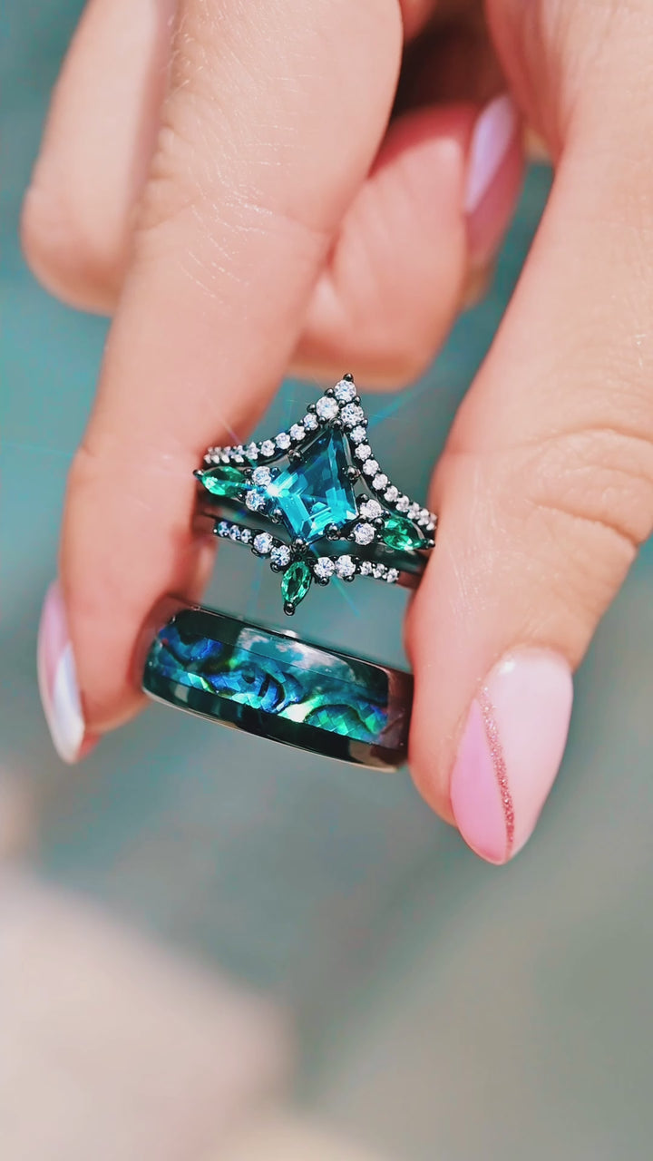 Skye Kite® London Blue Topaz & Abalone Shell Couples Ring