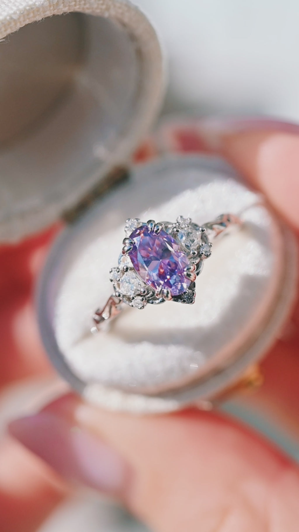 Video of the Esme moissanite engagement ring by Aquamarise, shown in motion