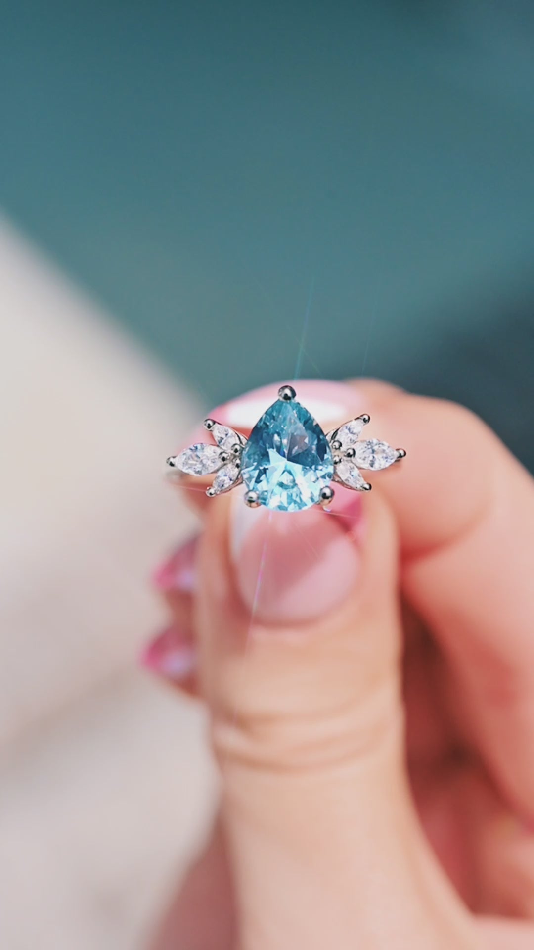 Eva Teardrop Aquamarine Ring in Sterling Silver