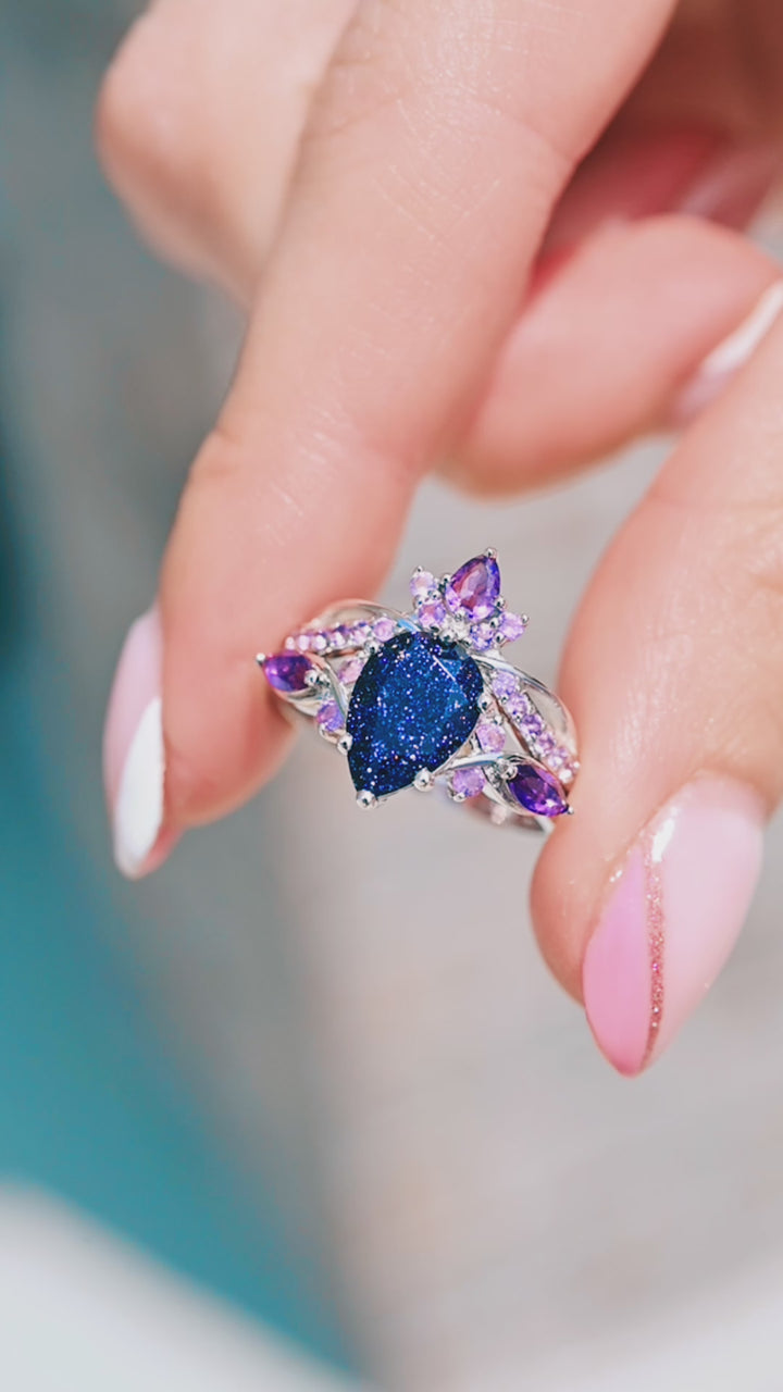 Feyra Starry Night & Amethyst Ring Set - 14K White Gold