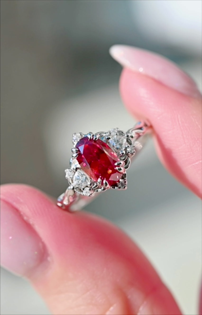 Pigeon Blood Red Moissanite Engagement Ring 