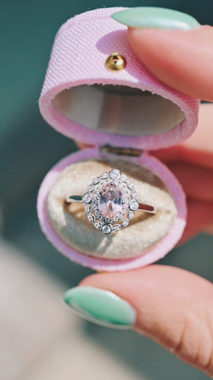 Valentina Art Deco Morganite Engagement Ring in 14K White Gold