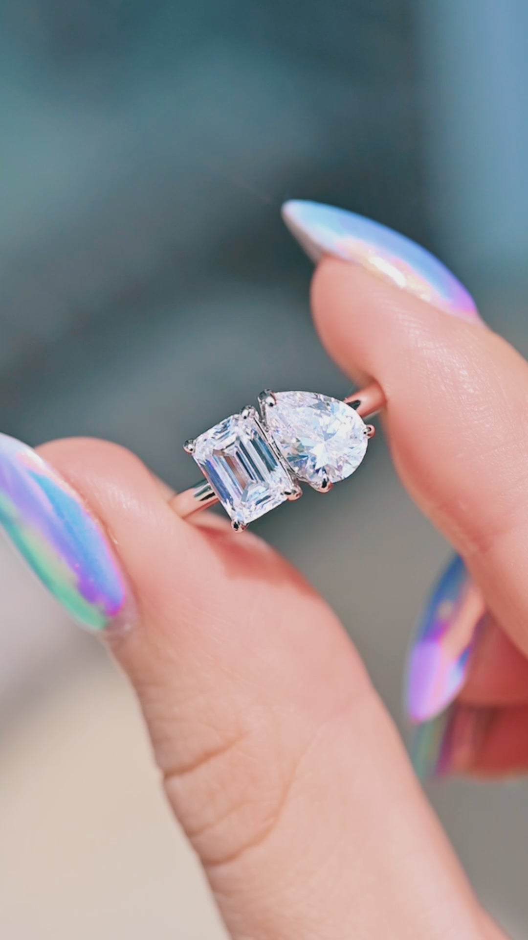 Toi Et Moi Moissanite Engagement Ring in 14K White Gold