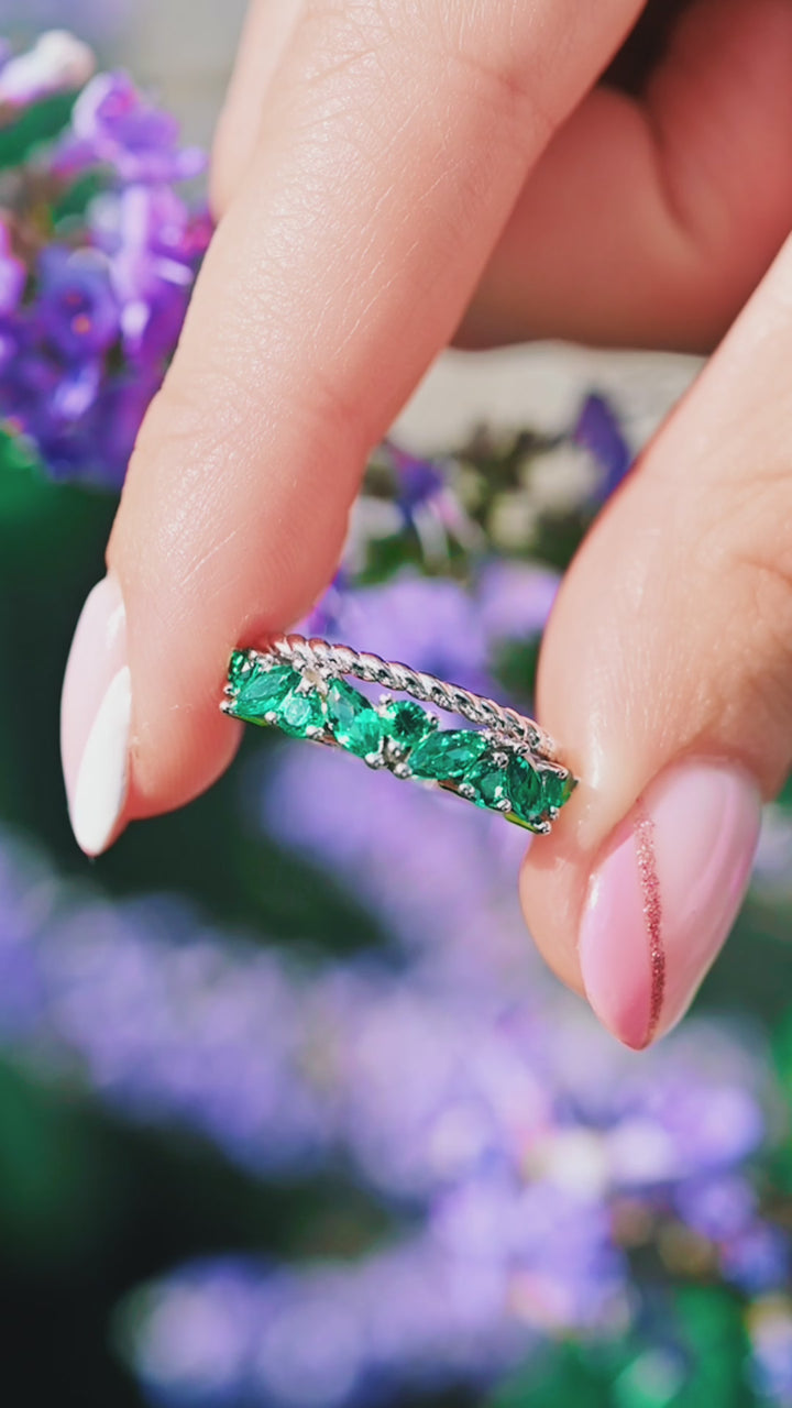 Willow Emerald Ring Set- Sterling Silver