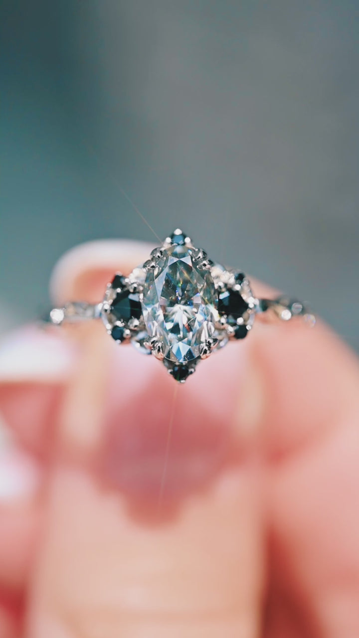 Esme Gray Moissanite & Black Onyx Ring in Sterling Silver