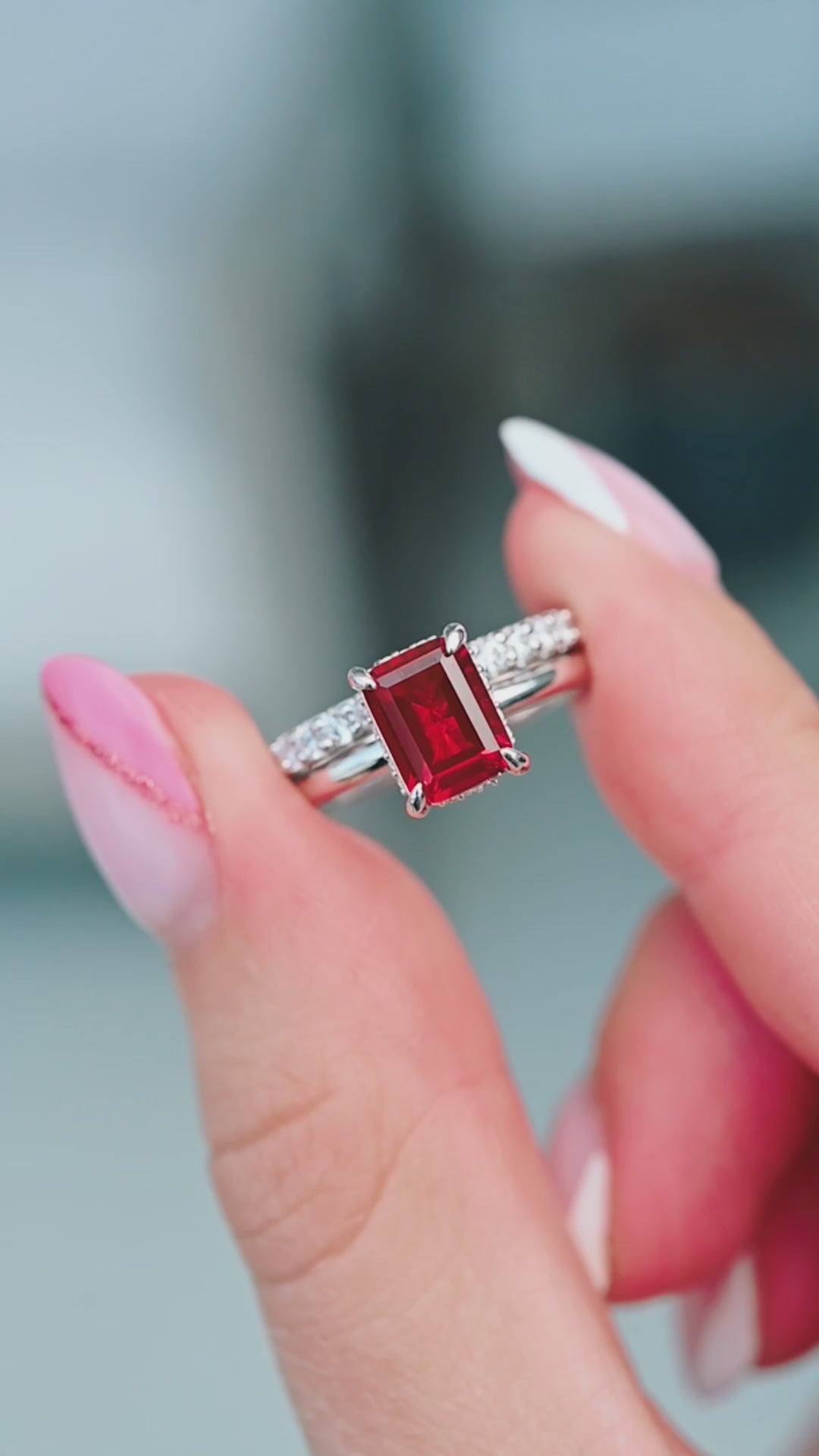 Raspberry Tourmaline Engagement Ring Set- Sterling Silver