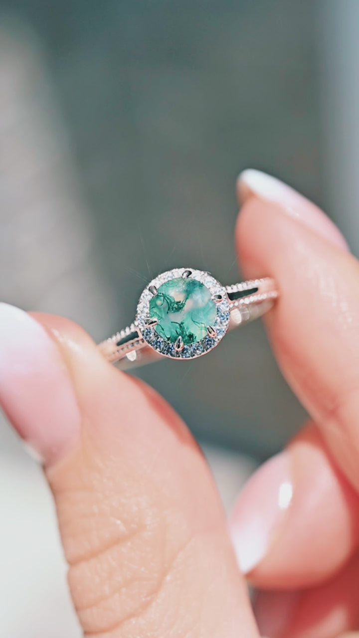 Ella Green Moss Agate Ring in Sterling Silver