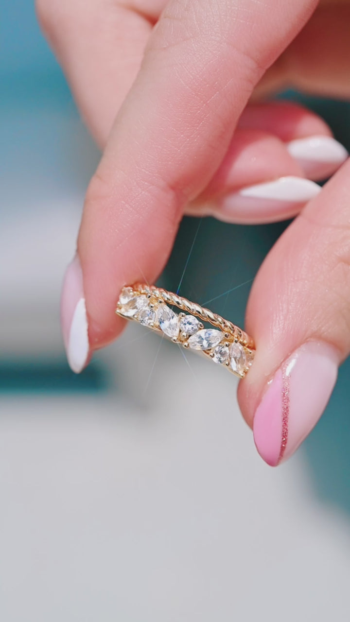 Willow White Sapphire Stacking Ring Set- 14K Yellow Gold Vermeil