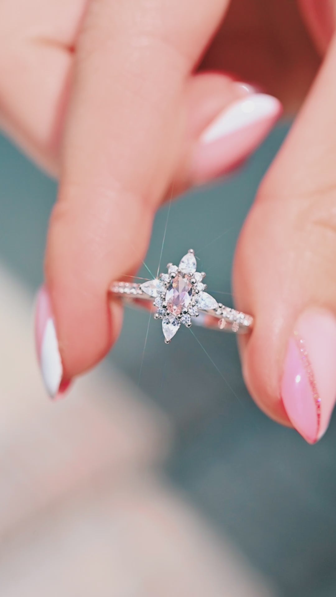 Starburst Morganite Engagement Ring in Sterling Silver