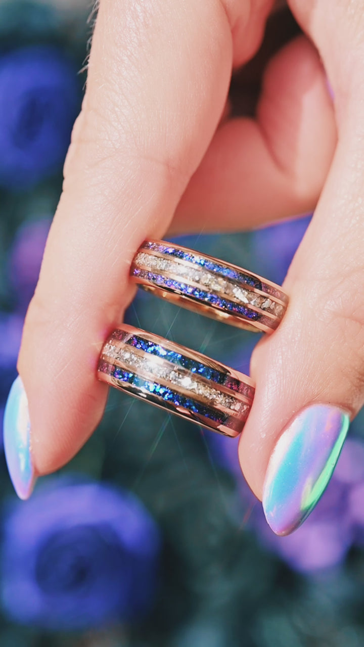 Orion Nebula™ & Crushed Diamond Wedding Band- 6MM Rose Gold Tungsten