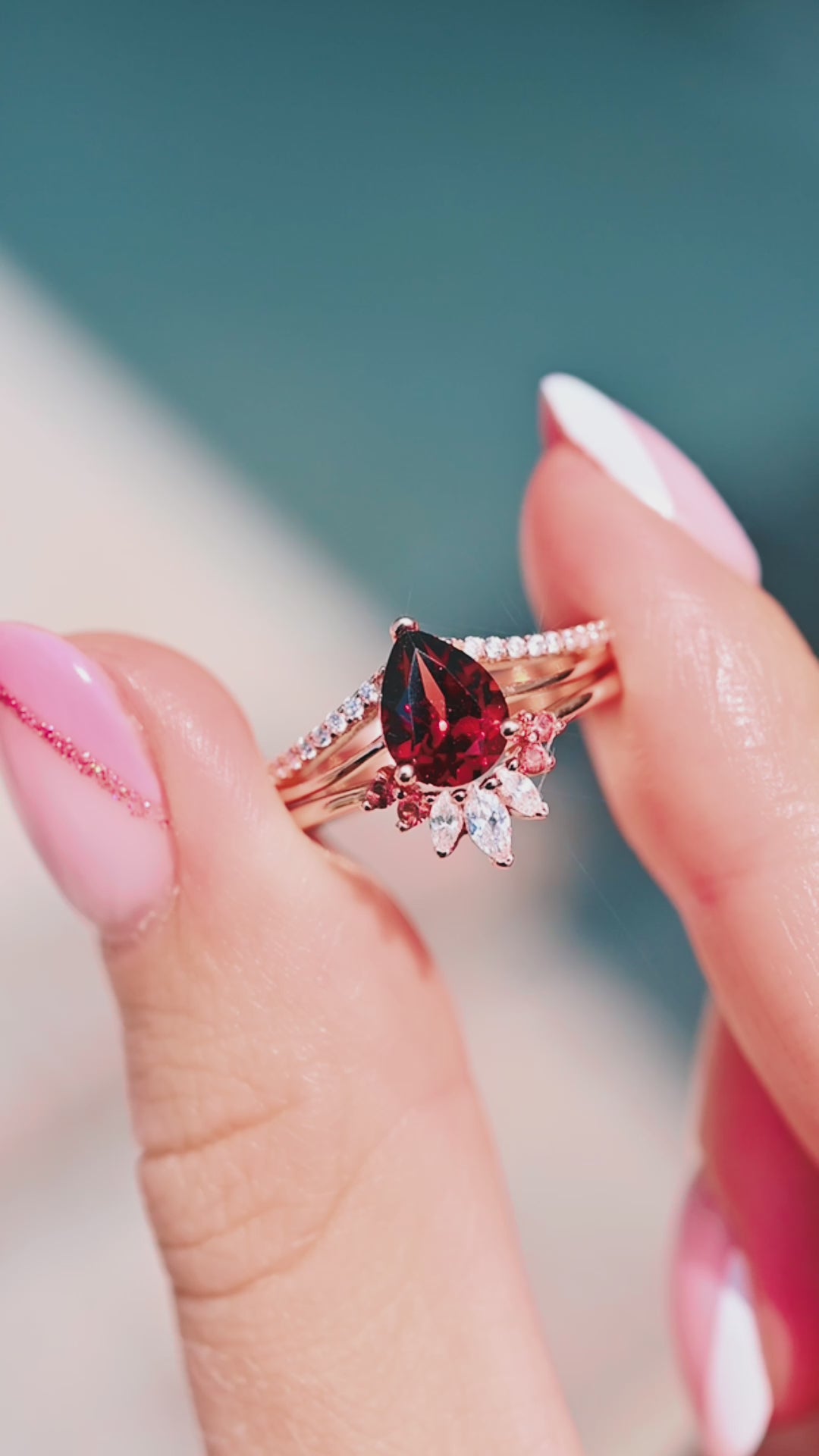 Dakota Garnet Ring Set- 14K Rose Gold Vermeil
