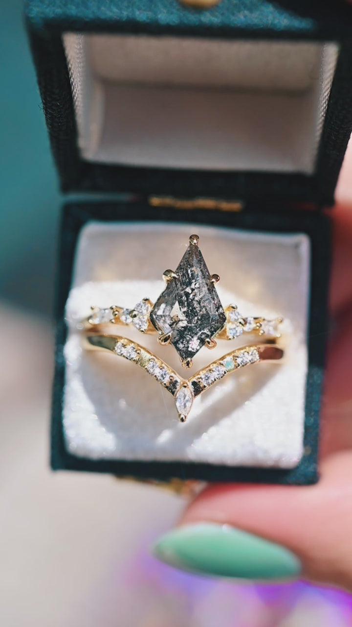 Skye Kite®  Galaxy Raw Salt & Pepper (Herkimer) Diamond Ring Set- 14K Yellow Gold Vermeil