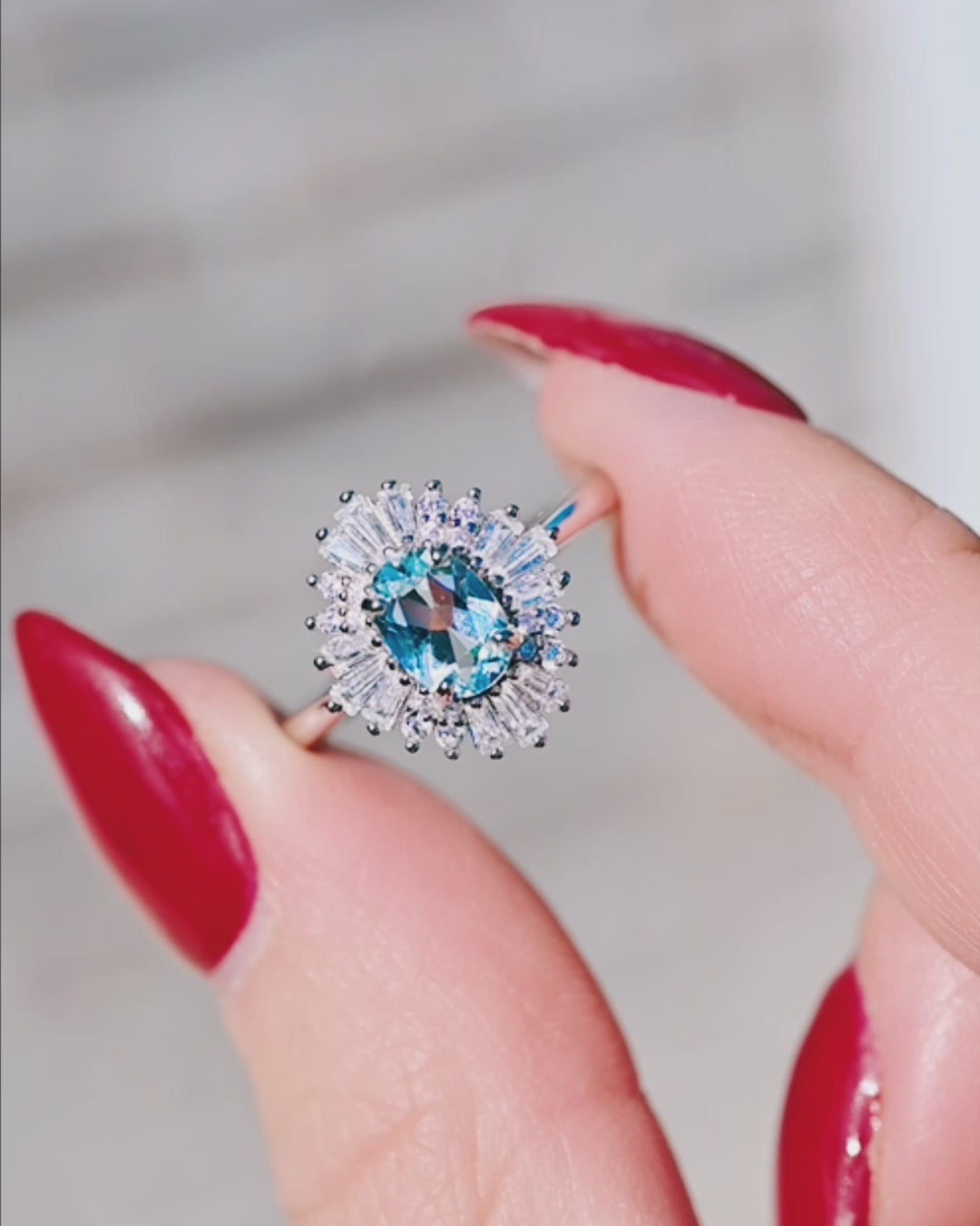 Victoria Art deco Aquamarine Ring- 14K White Gold