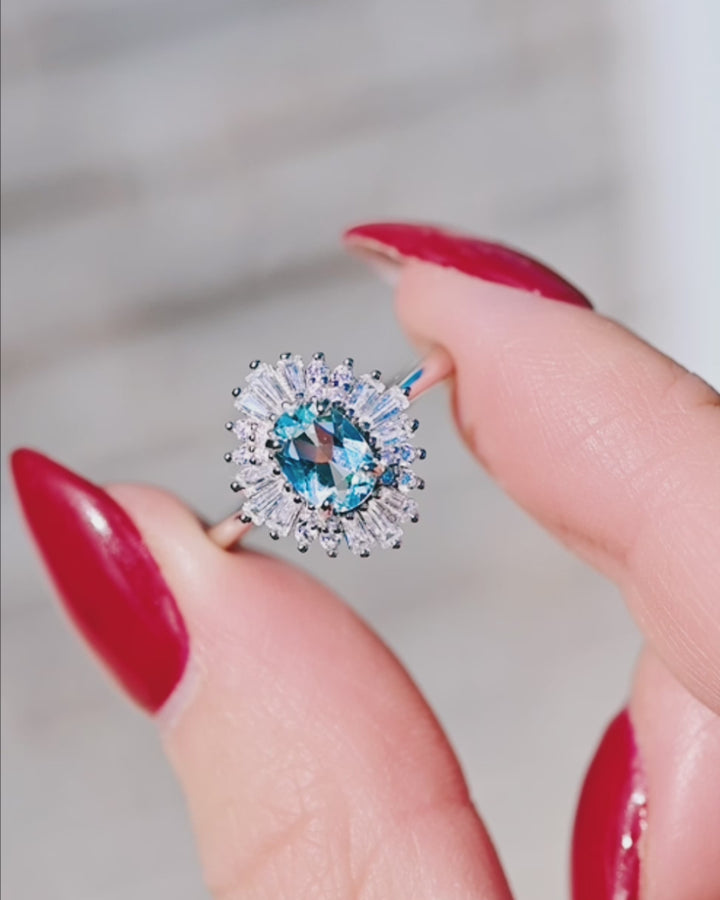 Victoria Art deco Aquamarine Ring- 14K White Gold
