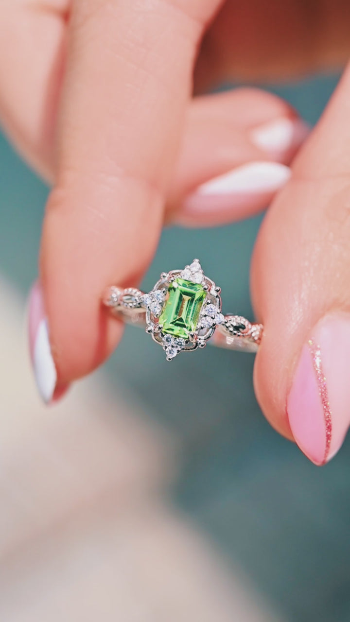Claire Vintage Natural Peridot Ring in Sterling Silver