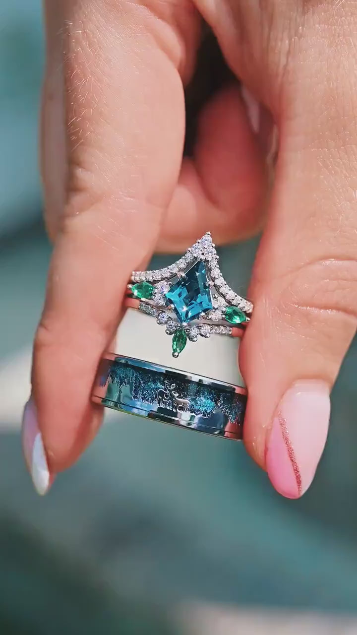 Skye Kite® London Blue Topaz & Emerald Ring Set- 925 Sterling Silver