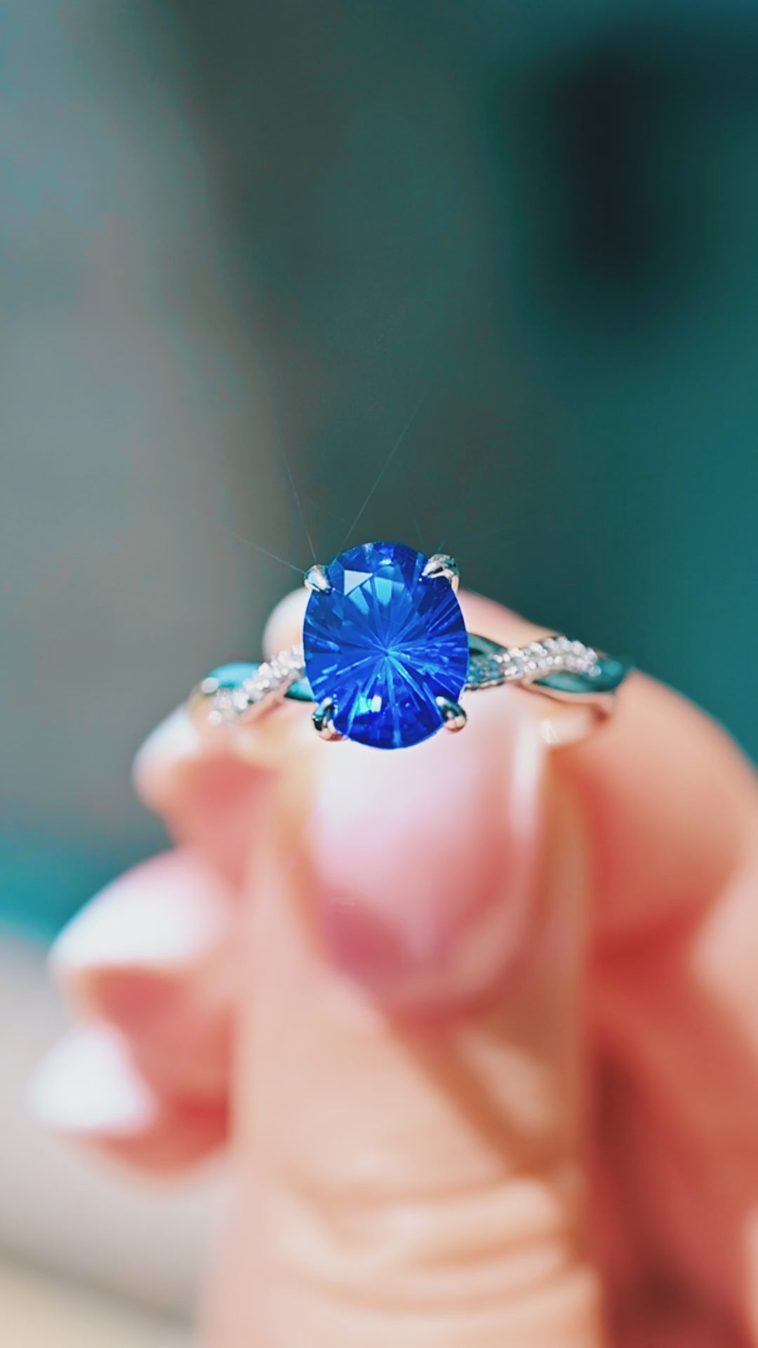 Sophia Fireworks Cut Blue Sapphire Ring in Sterling Silver