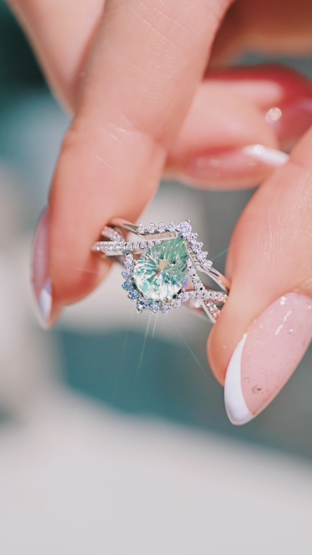 Alice Star Cut Green Sapphire Ring Set- Sterling Silver
