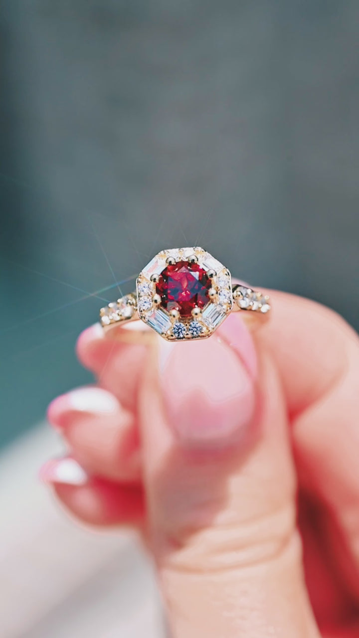 Hexagon Garnet Ring- 14K Yellow Gold Vermeil
