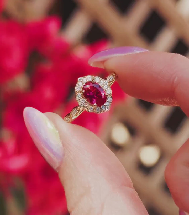 Cordelia Vintage Ruby Engagement Ring- 14K Solid Yellow Gold