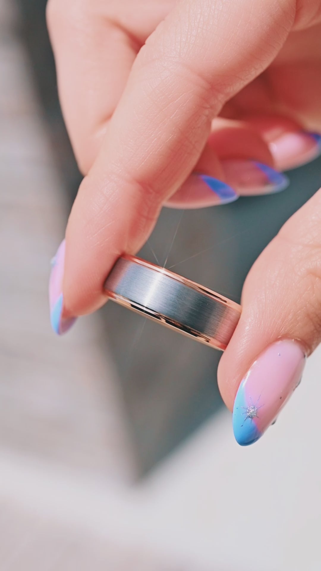 Minimalist Wedding Band- 8MM Two-Tone Tungsten (Rose Gold & Silver)