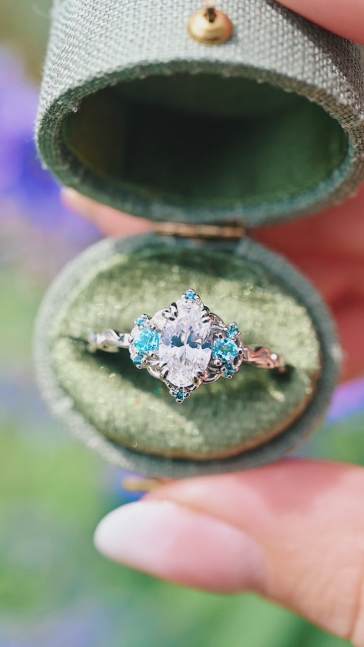 Esme Moissanite & Sky Blue Topaz Ring- 14K White Gold