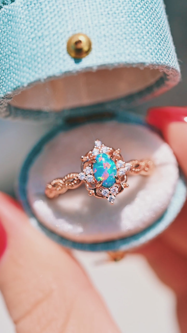 Blue Fire Opal & Guitar String Couples Ring