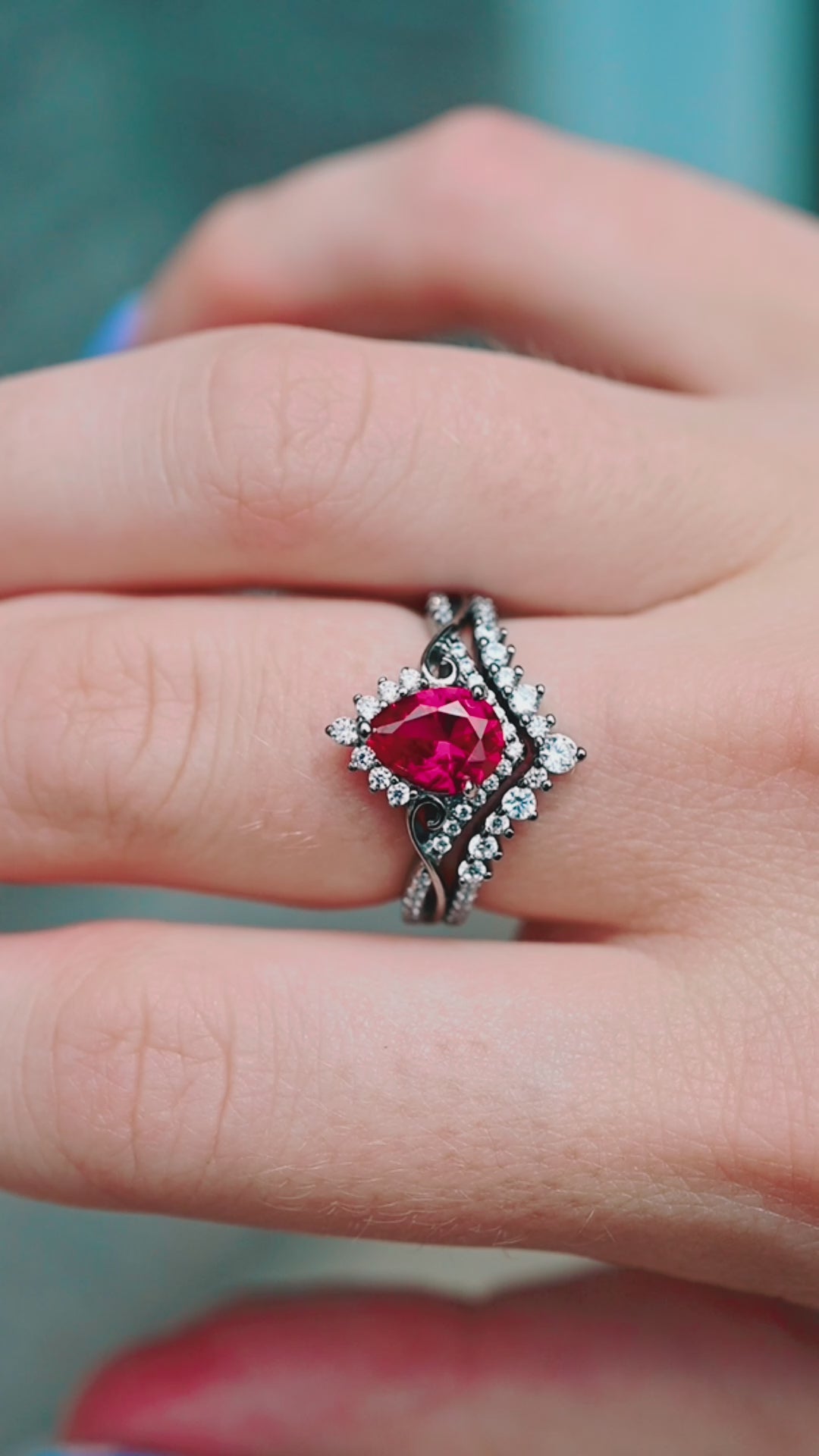 Faye Ruby Engagement Ring Set in Black Ruthenium
