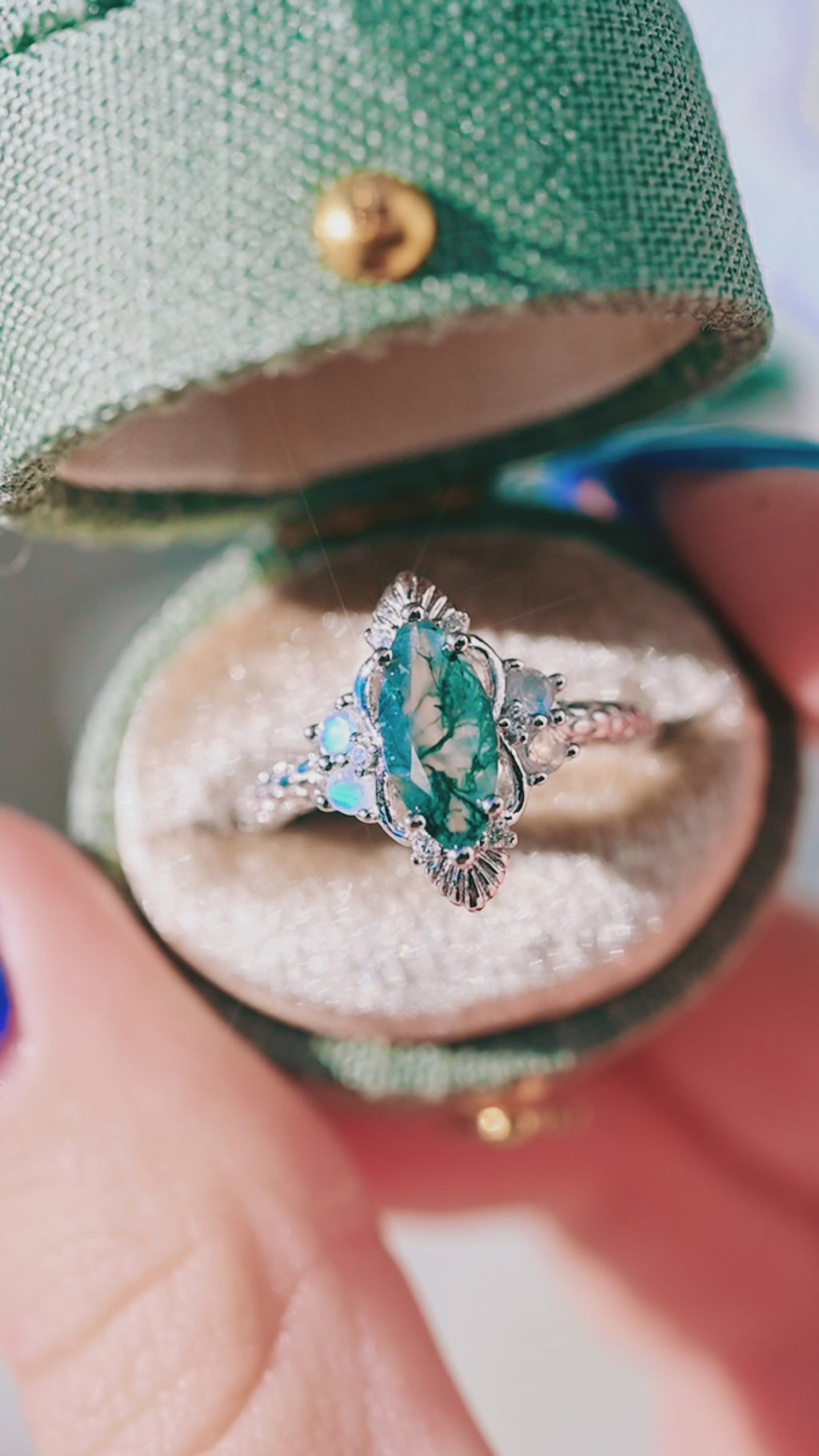 Arwen Moss Agate & Moonstone Ring 