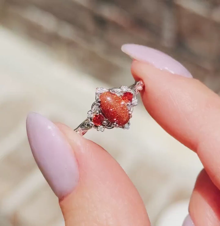 Esme Red Goldstone & Orange Sapphire Ring in Sterling Silver