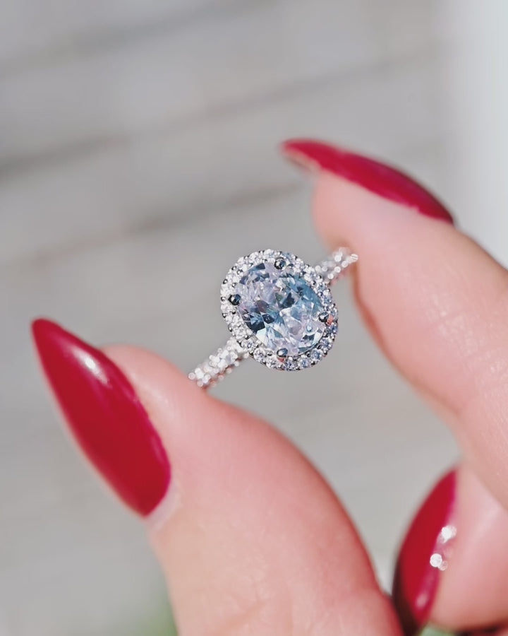 Iris Simulated Diamond Engagement Ring in Sterling Silver