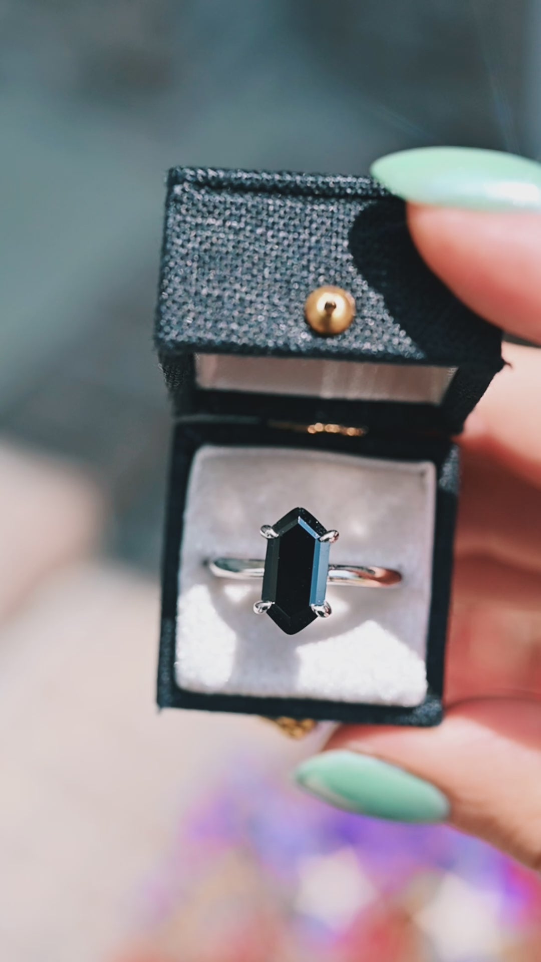 Hexagon Black Onyx Ring- Sterling Silver