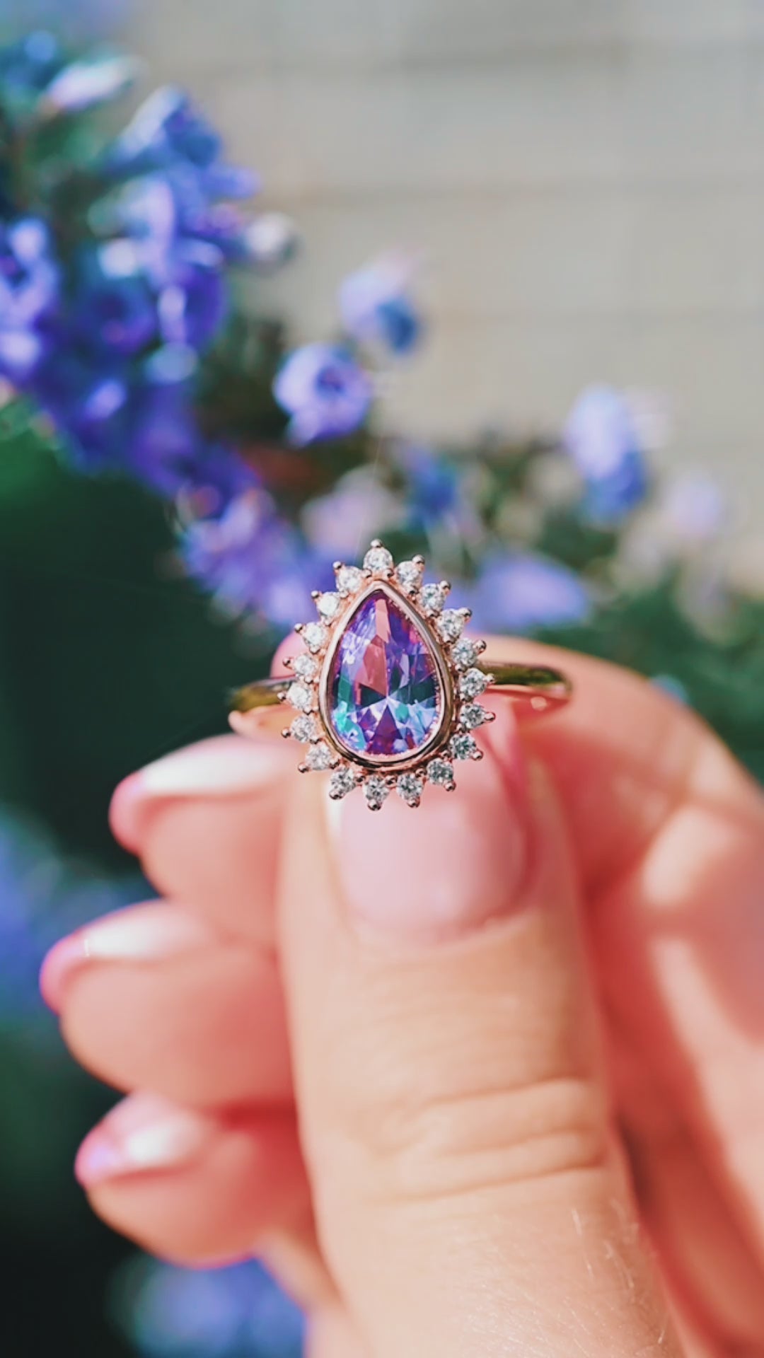 Anna Teardrop Alexandrite Ring- 14K Rose Gold Vermeil