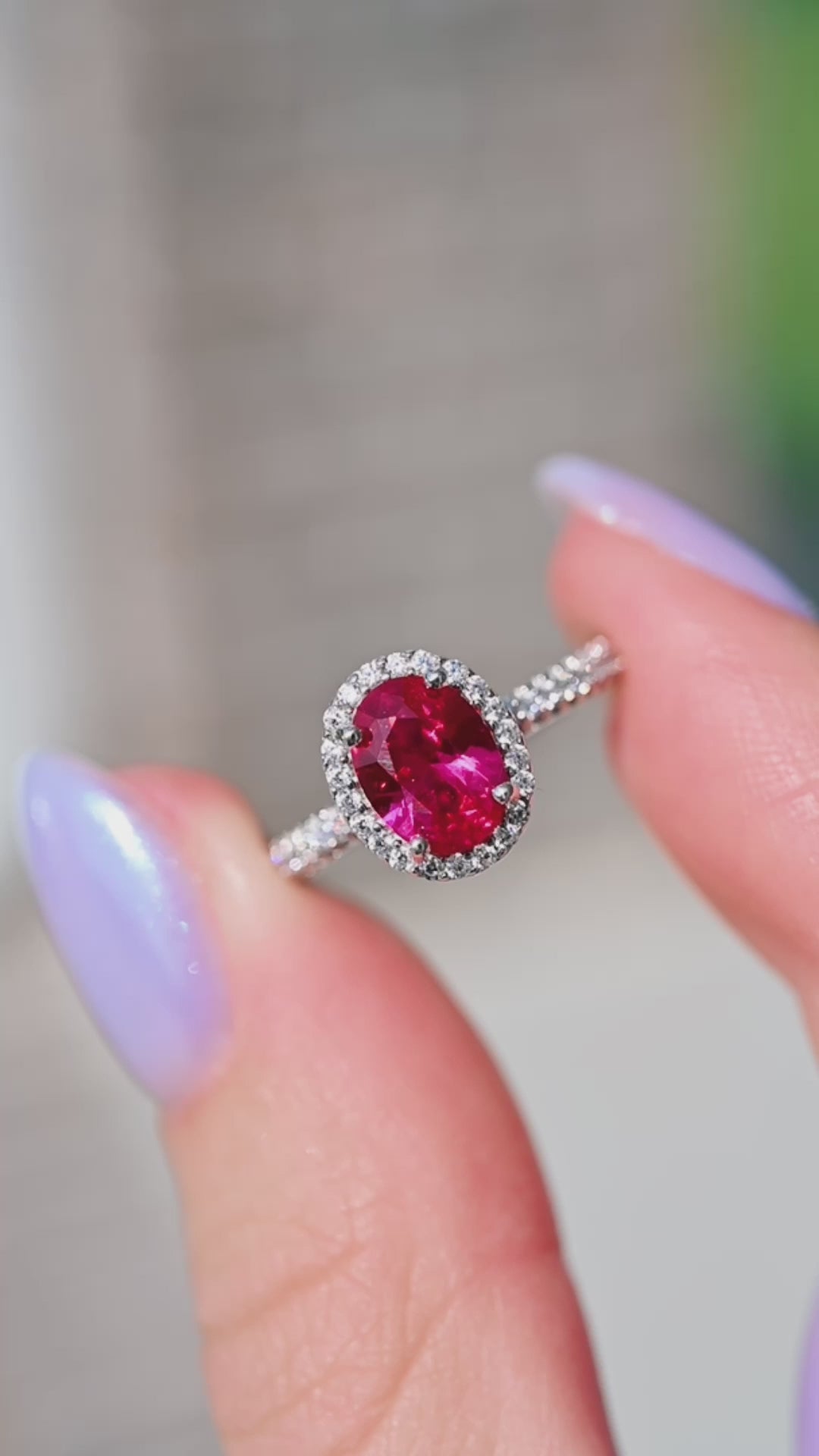 Iris Oval Ruby Engagement Ring- 14K White Gold