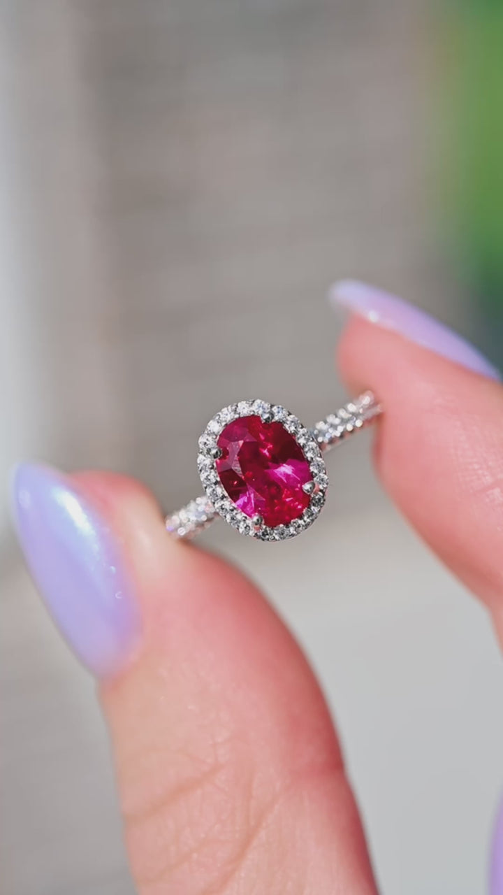 Iris Oval Ruby Engagement Ring- 14K White Gold