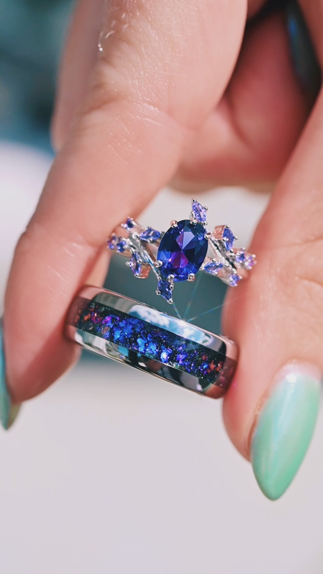 Cornflower Blue Sapphire Leaf Ring- 925 Sterling Silver