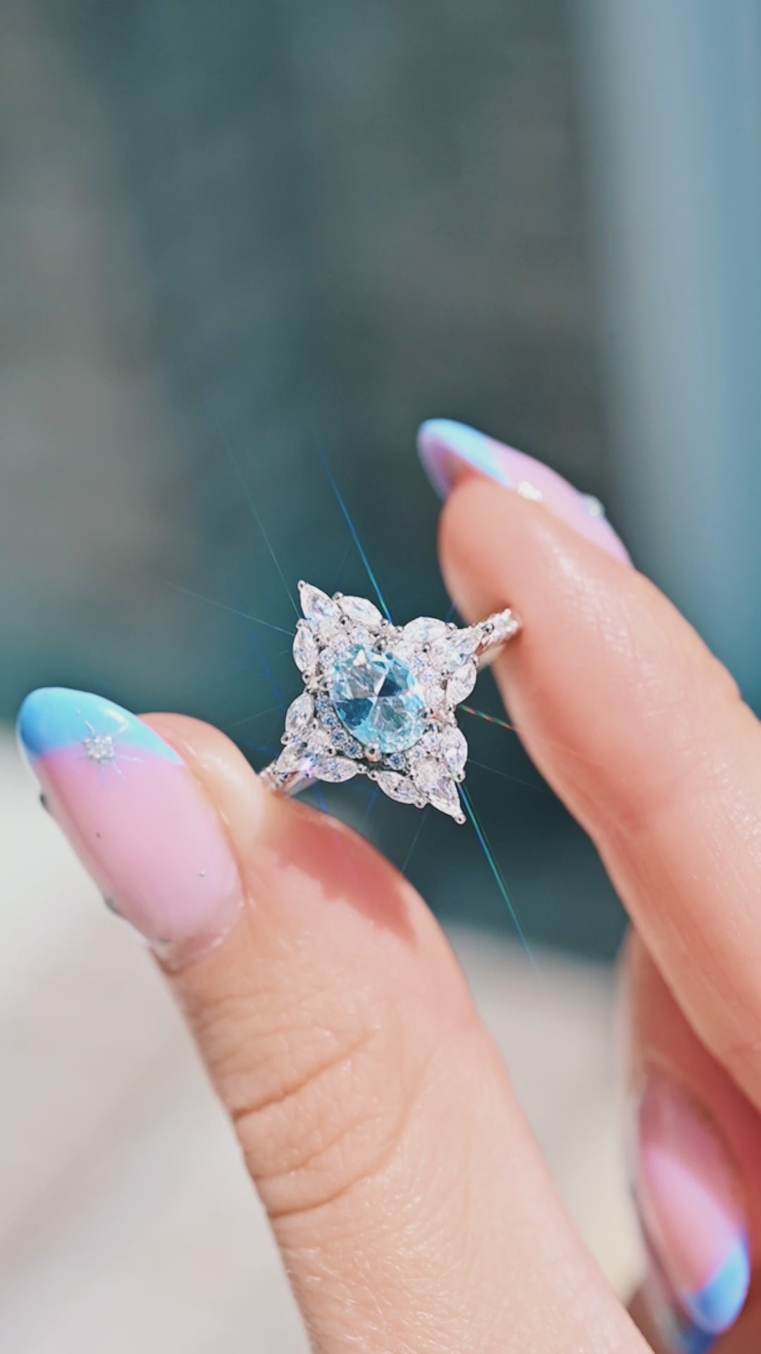 Stella North Star Aquamarine Ring- Sterling Silver