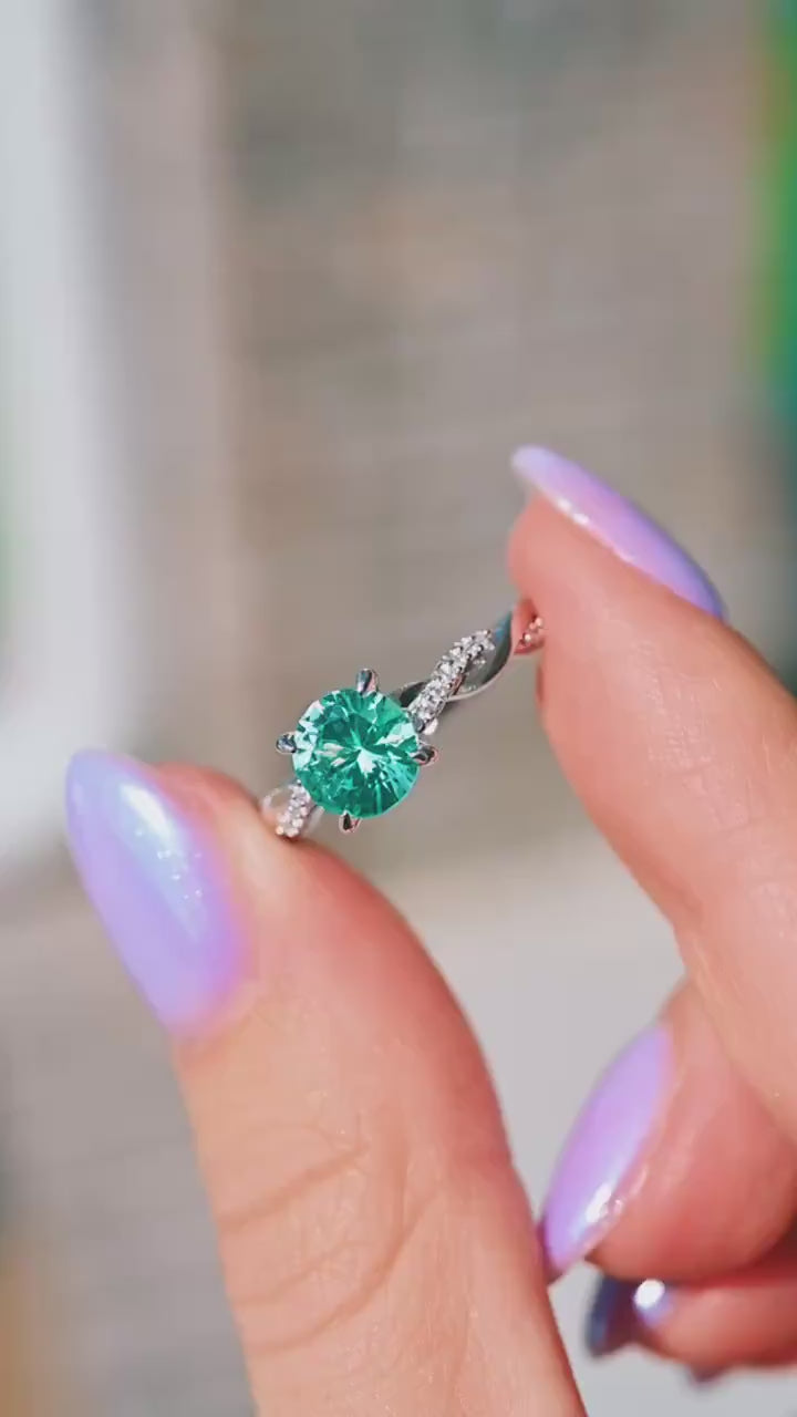 Sophia Twisted Vine Light Green Sapphire Engagement Ring in 14K White Gold