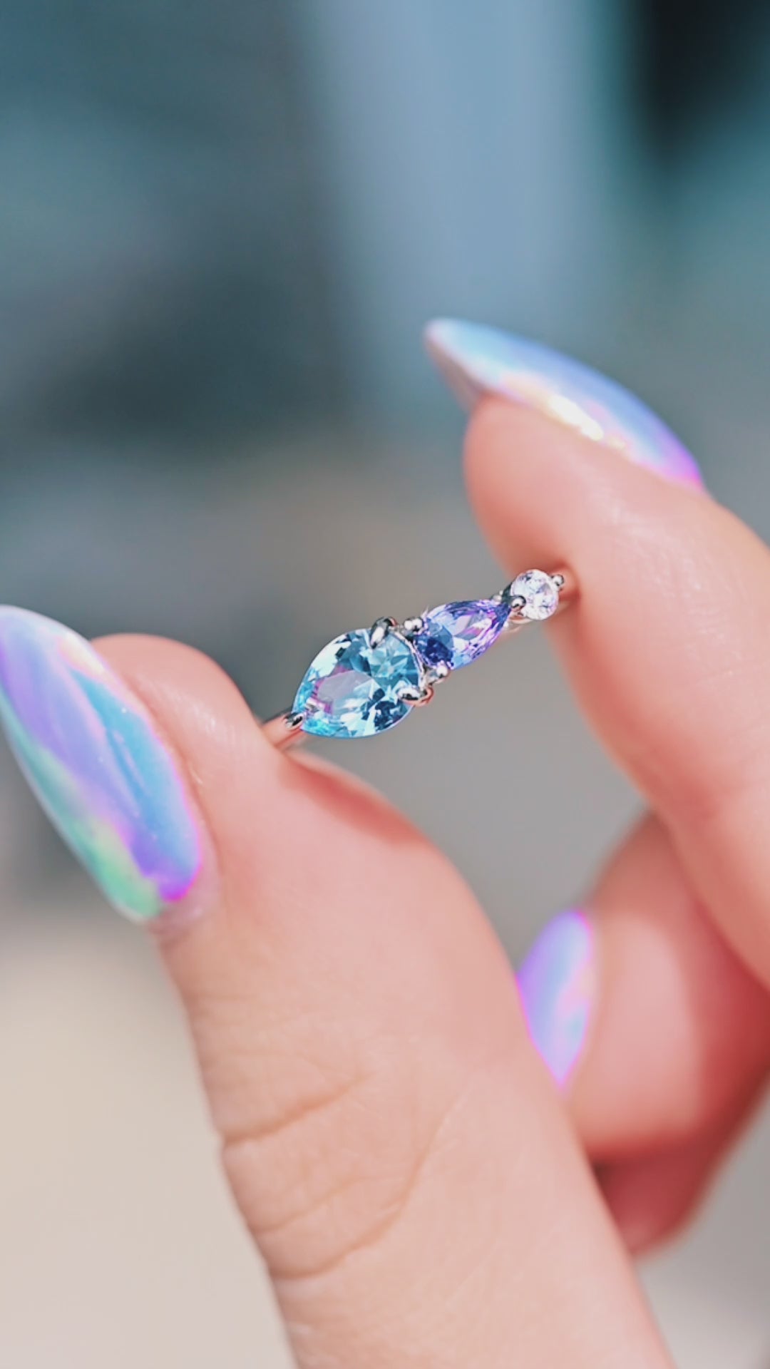 Aquamarine and Tanzanite Ring- 14K White Gold