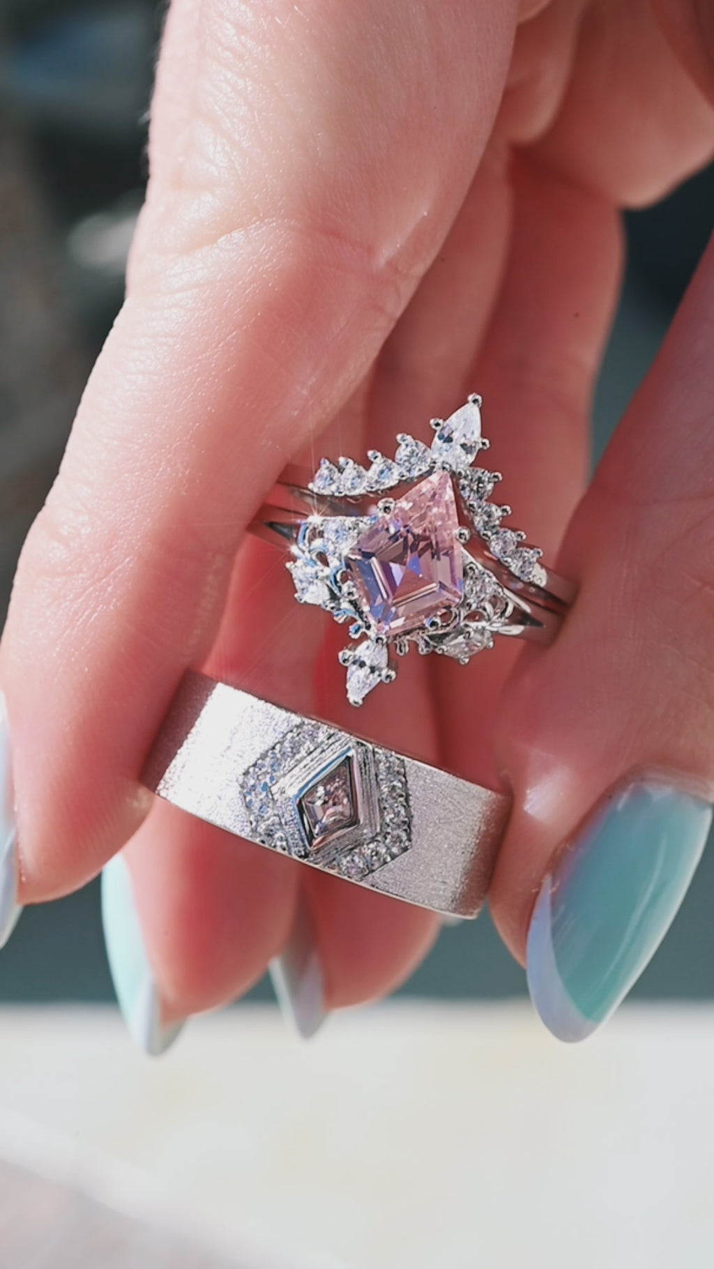 Elowen Morganite Couples Ring Set