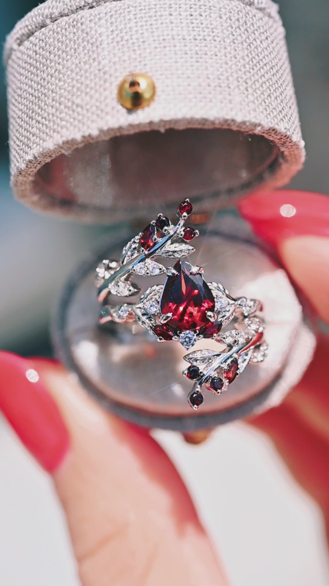Wisteria Natural Garnet Fairy Leaf Ring- Sterling Silver (Two Piece)