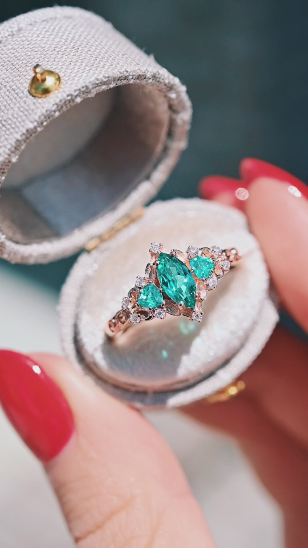 Elain Teal Sapphire Fairy Engagement Ring in 14K Rose Gold Vermeil