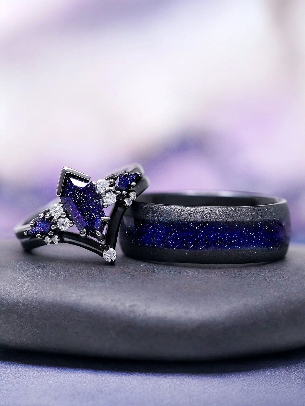 Aquamarise celestial couples rings