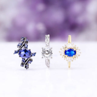 three sapphire engagement rings September birthstone banner 